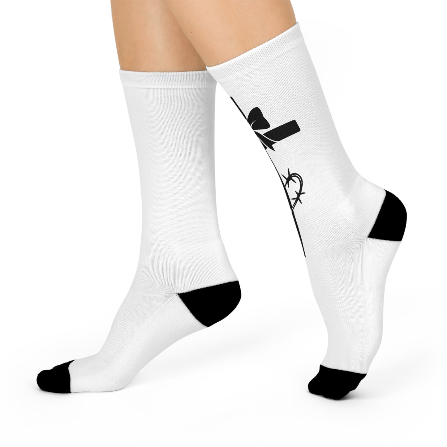 WHITE GOTH CROSS BOW BARBED WIRE SOCKS