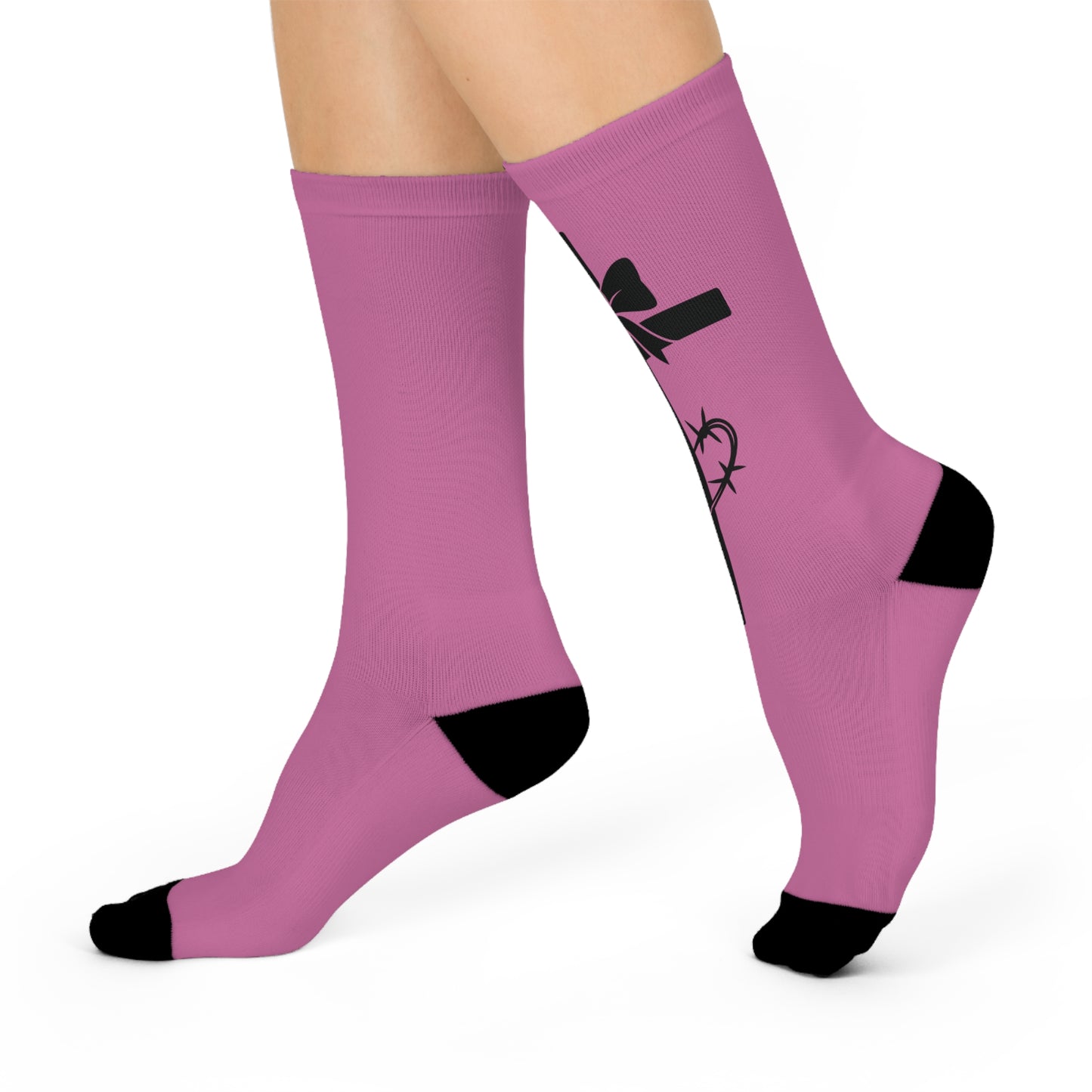 PINK GOTH CROSS BOW BARBED WIRE SOCKS