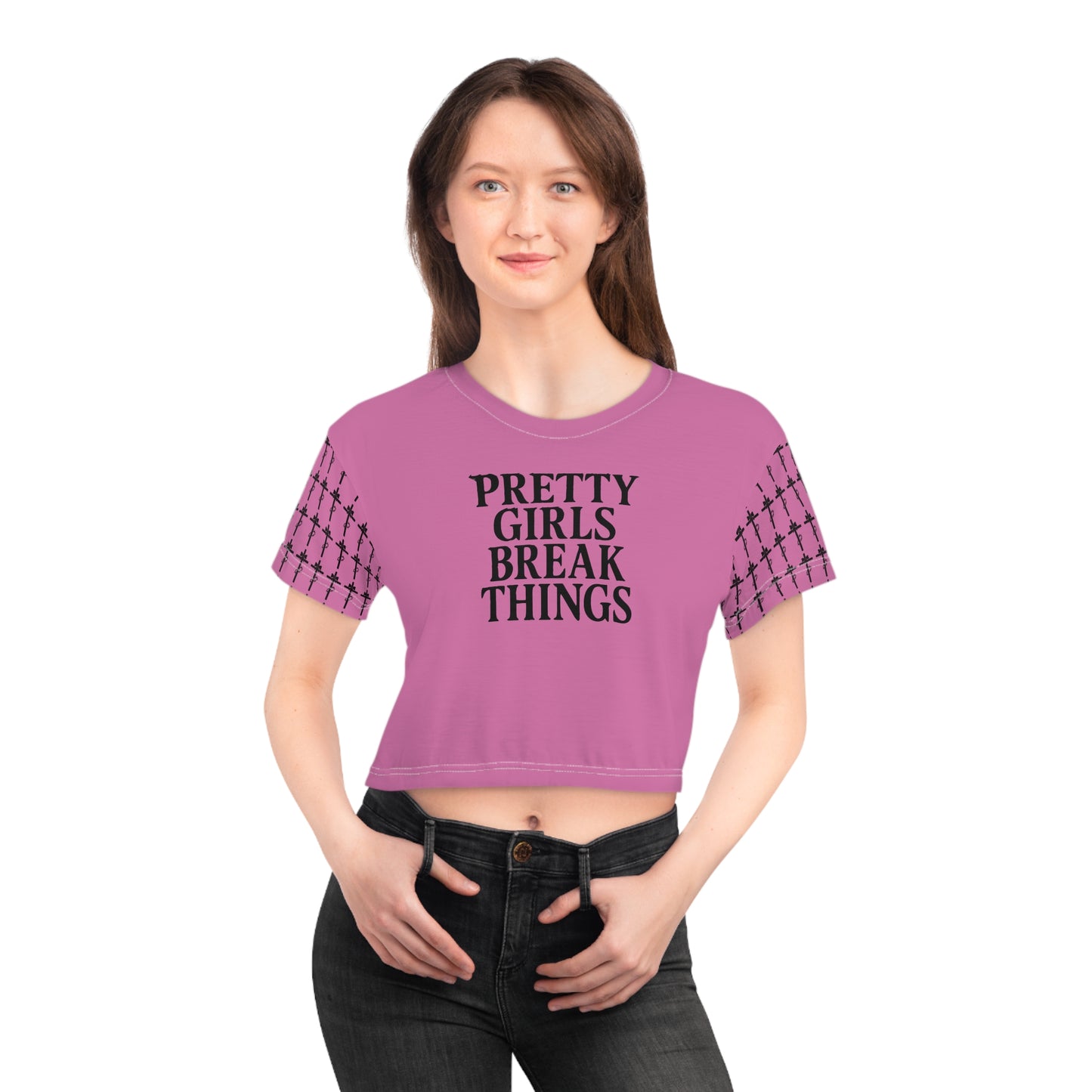 PRETTY GIRLS BREAK THINGS PINK GOTH CROP TEE