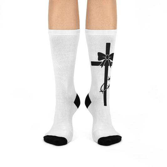 WHITE GOTH CROSS BOW BARBED WIRE SOCKS