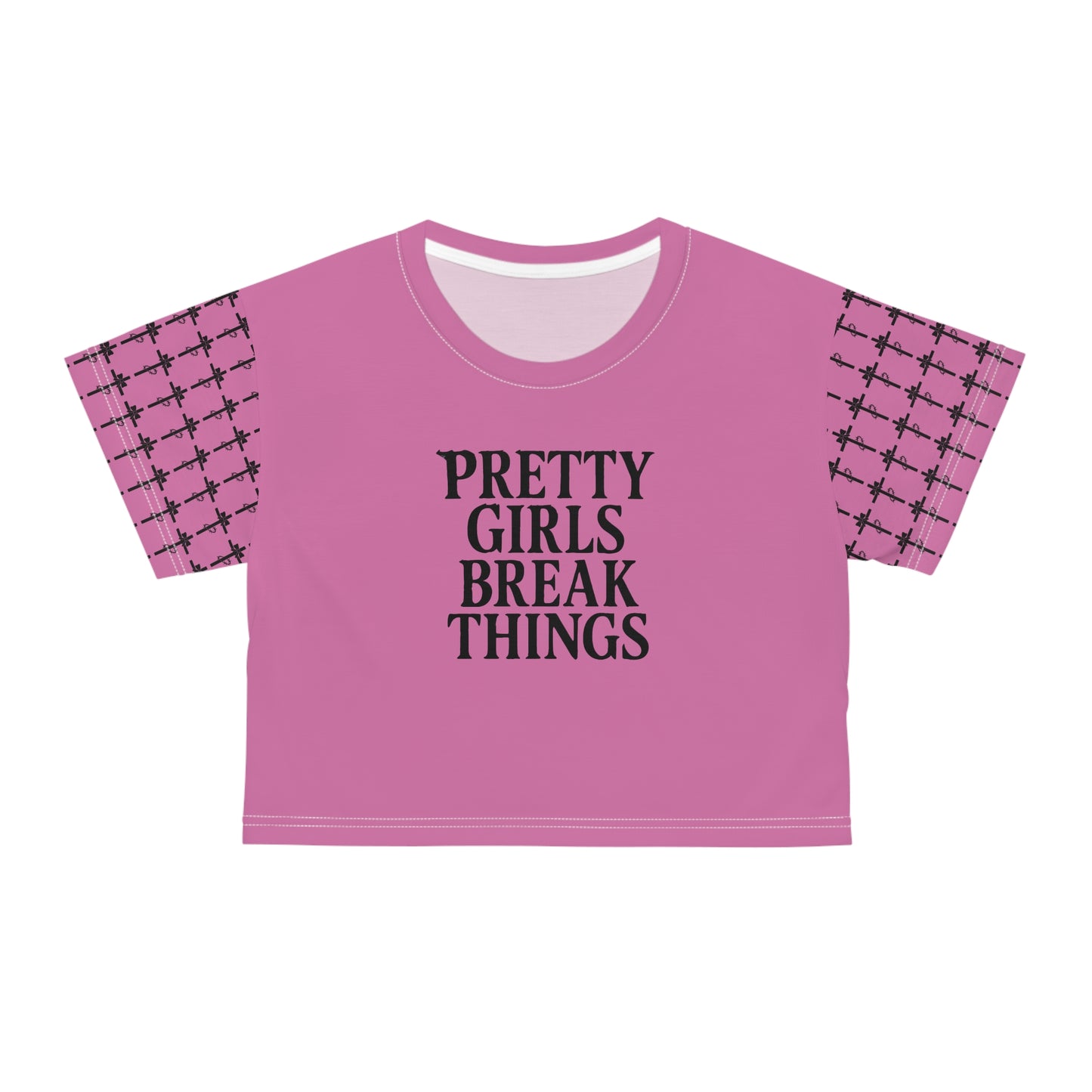 PRETTY GIRLS BREAK THINGS PINK GOTH CROP TEE