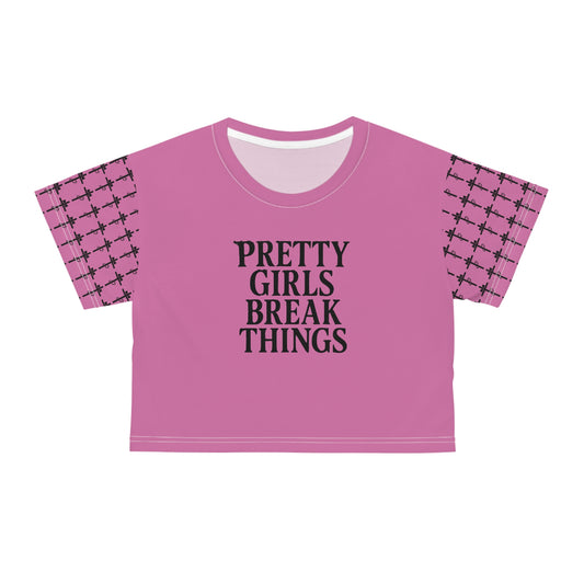 PRETTY GIRLS BREAK THINGS PINK GOTH CROP TEE