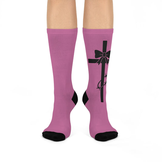 PINK GOTH CROSS BOW BARBED WIRE SOCKS